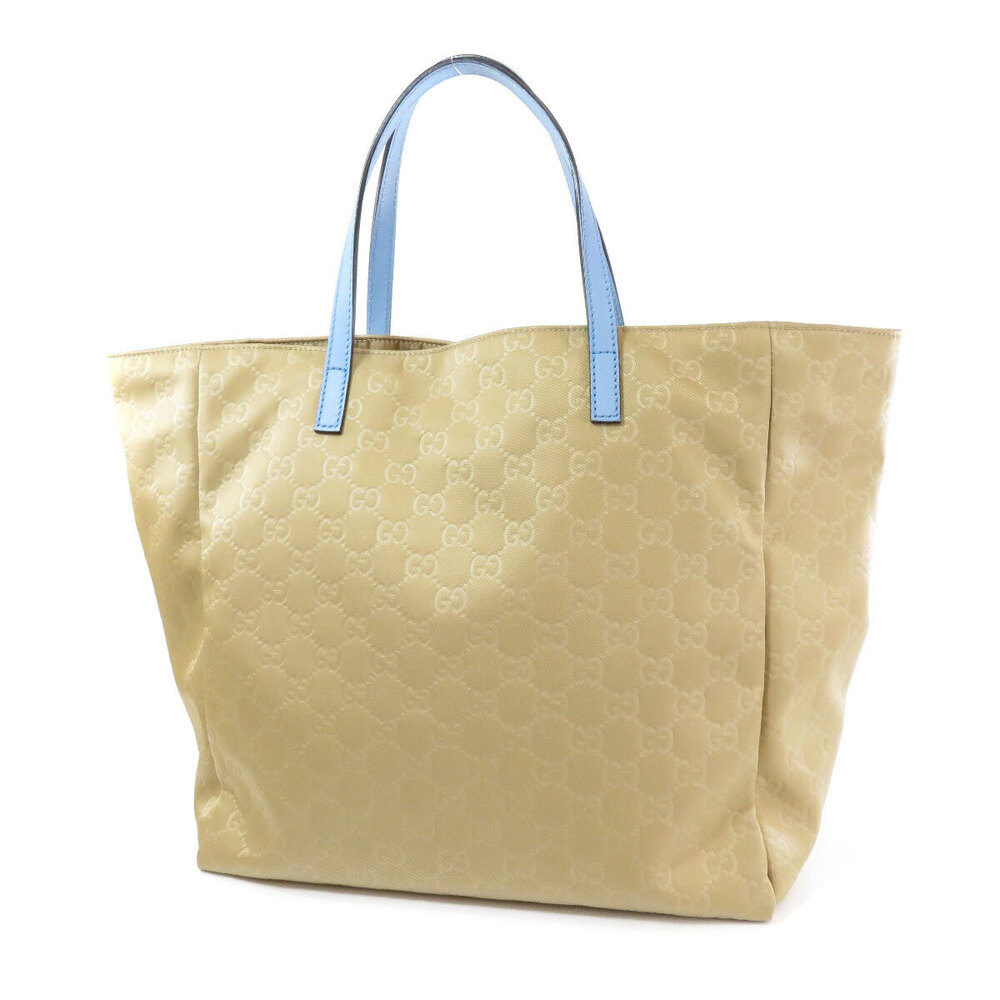 Gucci top GG blue Tan Bag handles Leather Tote Blue Tan